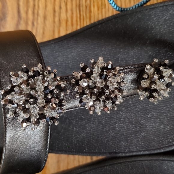 FitFlop Galaxy Toe-Thong Black Crystal Embellished Slide Sandals Size 8 - Picture 7 of 10